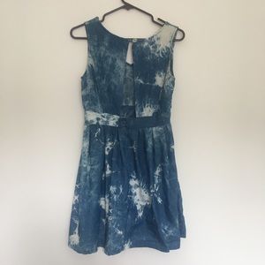 Denim Tie Dye Backless Skater Dress